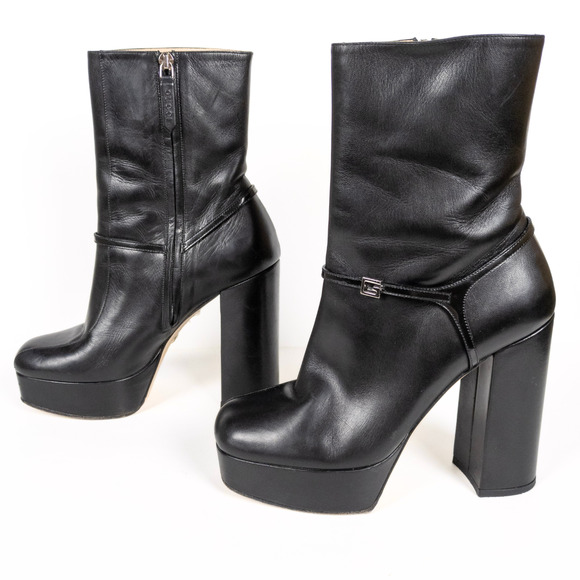 GUCCI Tiarah Black Leather Platform Boots G Logo Square Toe Women's EU 37.5 - Picture 6 of 13